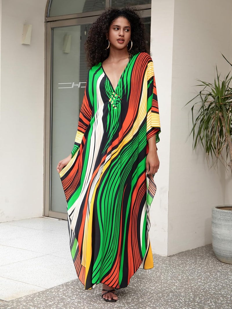 KEYLORTING Women's Plus Size Kaftan Dress – Plus Size Maxi Dress Moo Moos Beach Cover Up,Bathing Suit Cover-Up Loungewear - Image 3